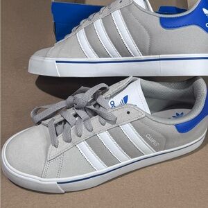 Adidas Men's Gray and White Campus Sneakers with Blue Accents 8.5 NEW